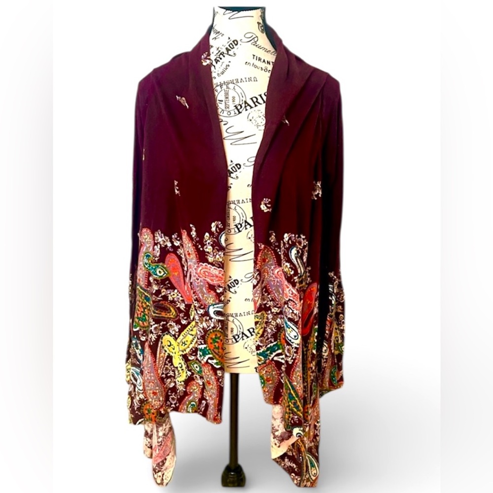Anthropologie Sparrow open front cardigan burgundy & paisley